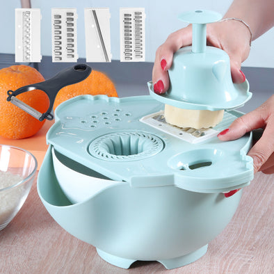 Versatile fruit slicer and vegetable cutter with sharp blades.